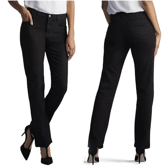 Lee Women’s Relaxed Fit Straight Leg Jeans Black Onyx Size 16 Long Mid Rise NWT - Picture 1 of 14